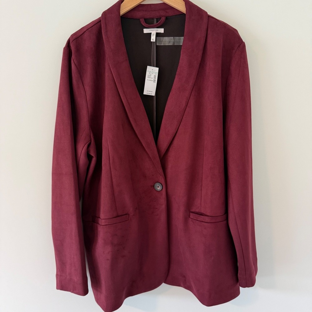 Maurices Burgundy Faux Suede Blazer Jacket Womens XL Wine Red Single Button NWT